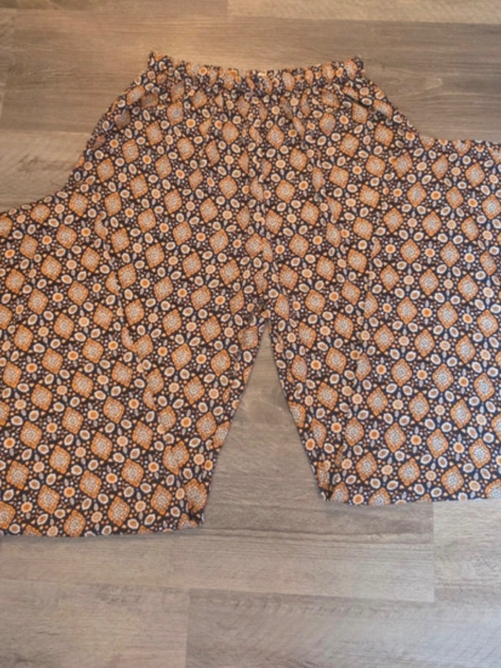 EARTHBOUND Navy & Mustard Floral Medallion Wide-Leg Pants